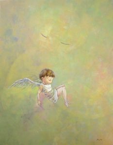 WakamatsuMeiが2017年に制作したアクリル画の作品。spiritシリーズ。タイトルは『翔ばなくてもいい』