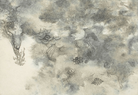 WakamatsuMeiが墨をメインに使って制作した2010年の日本画の作品。タイトルは『百鬼夜行』