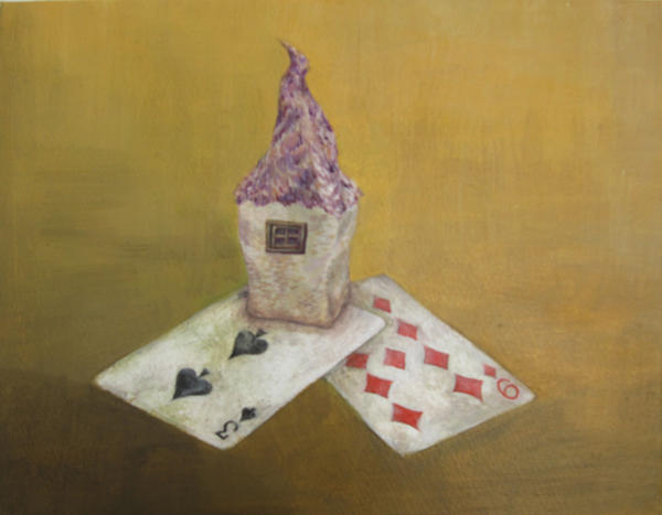WakamatsuMeiが2015年に制作した家とトランプを描いたアクリル画の作品。タイトルは『魔女の家』